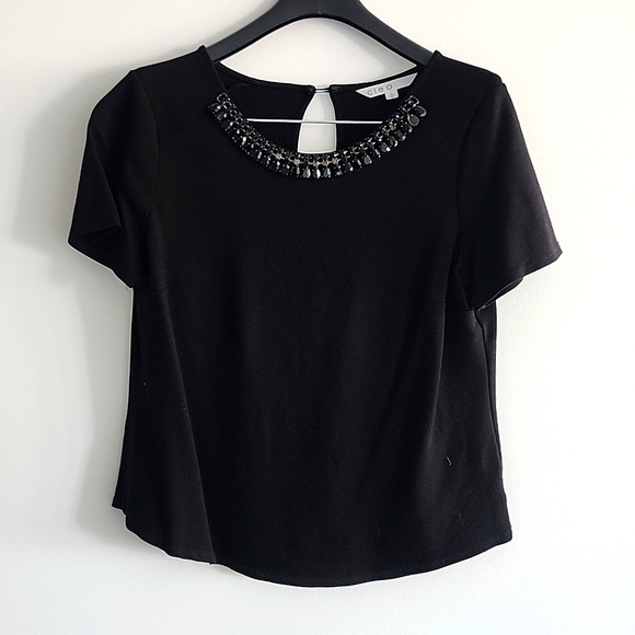 CLEO Sz Small Black S/Sleeve Top With Jewel Embellished Neckline - Picture 1 of 6